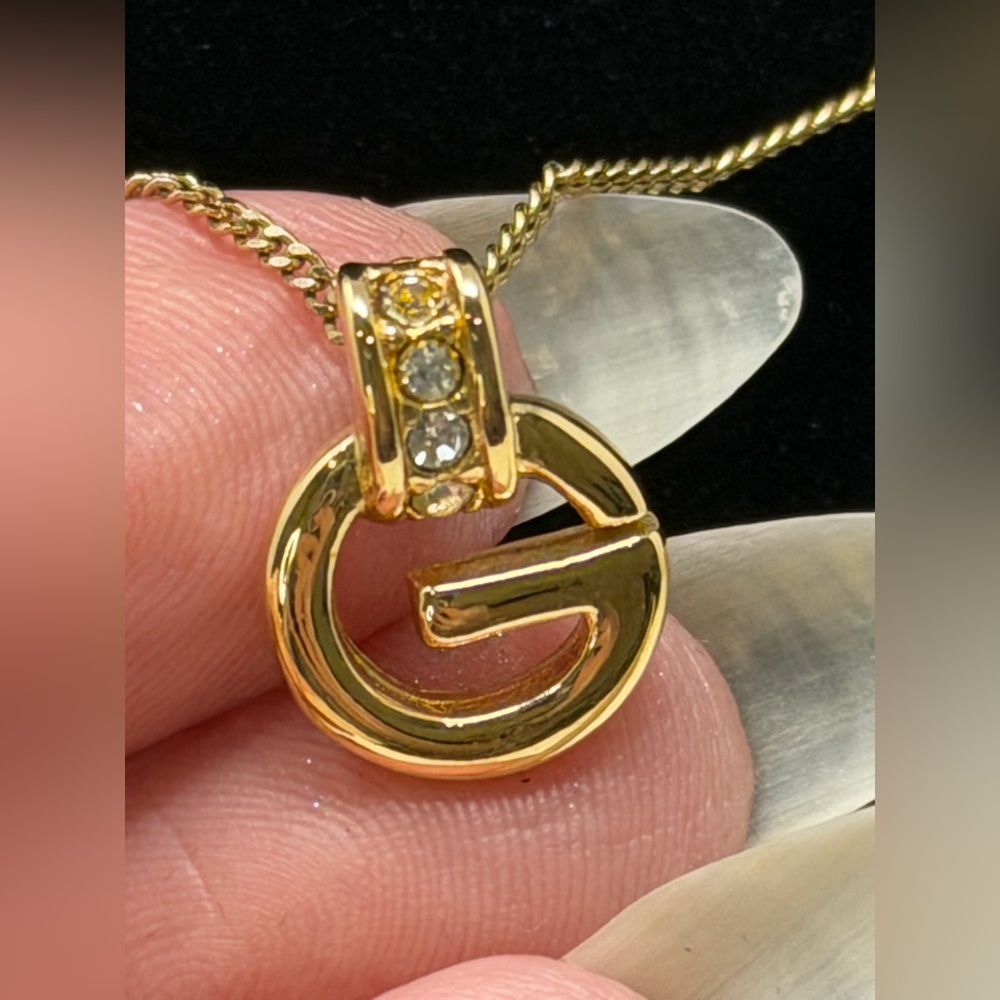 Givenchy Gold Necklace with Pendant and 3 Crystal Stones EUC - Picture 4 of 7